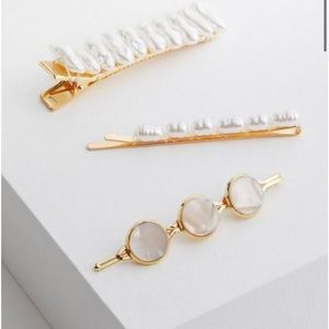 Torrid Three Piece Gold Tone Pearl Barrette Set NWT